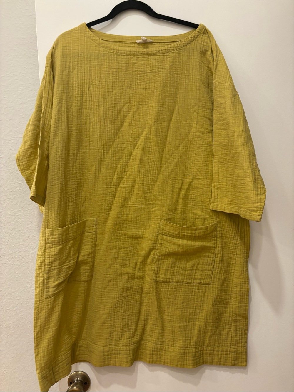 Eileen Fischer relaxed lightweight wide neck 100% organic cotton dress layering